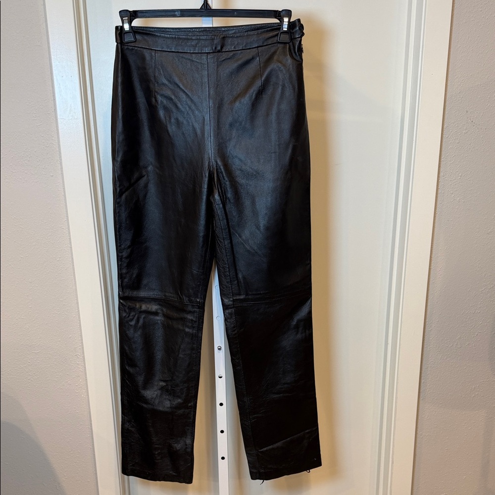 CLIO 100% Genuine Leather Straight-Leg Trousers Fully Lined | Size 8 (M-L) EUC - Picture 2 of 10